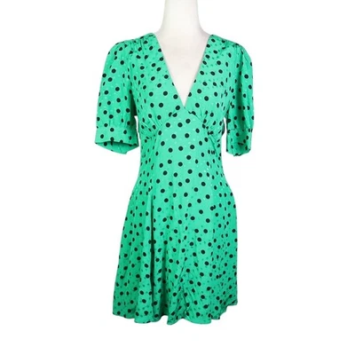 Topshop зеленый и черный горошек подходит и расклешенный атласное мини-платье 6 новый с Ярлыками - Изображение 1 из 4