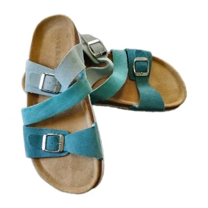 Sandalias de cuero Serra azul aguamarina hebilla ajustable talla 10 gamuza crucero costero - Imagen 1 de 6
