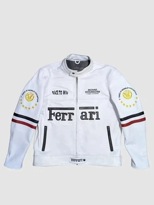 Ferrari White Racing Leather Jacket World Champion Jacket Real Cow Leather - Image 1 of 4