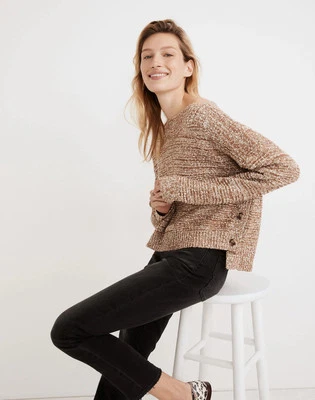 Madewell Womens Size Medium Marled Acorn Boatneck Boxy Side-Button Sweater - Image 1 of 4