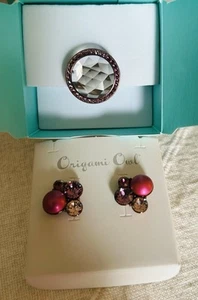 Origami Owl Chocolate Locket Ring & Earring Cluster Set  (Ring Size 8) - Picture 1 of 4