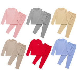 Kids Grils Boys Underwear Set Base Layer T-shirt With Pants Round Neck Warm