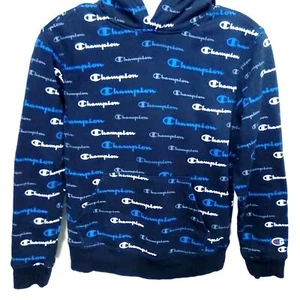 Champion Youth Boys Hoodie Sweatshirt Blue All Over Logo Print Size Medium - Picture 1 of 7