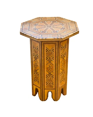 Mesa auxiliar/extremo octágono de parquet con incrustaciones de madera estilo morisco vintage Foto 1 de 4