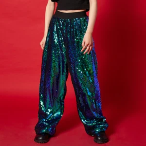 Unisex Girls Boys Glitter Sequins Pants Hip Hop Jazz Dance Trousers Dancewear - Picture 1 of 9