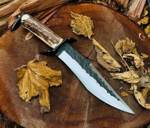 COLTELLO BOWIE 14" PERSONALIZZATO FATTO A MANO ACCIAIO AL CARBONIO CAMPEGGIO SOPRAVVIVENZA CACCIA MANICO CERVO - Foto 1 di 1