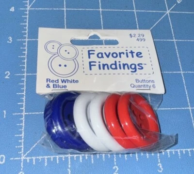 FAVORITE FINDINGS BIG BUTTONS 6 PER PACKAGE  Red White Blue & New - Image 1 of 2