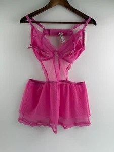 Victoria's Secret Lencería Babydoll de Encaje de Malla de Una Pieza con Lazo Rosa XL NUEVA CON ETIQUETAS - Imagen 1 de 13