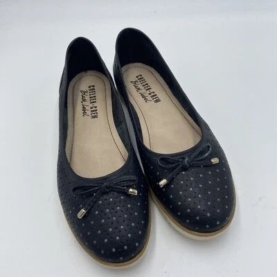 Zapatos planos de ballet Chelsea Crew etiqueta negra de cuero negro talla 38 EE. UU. 7 Brasil Foto 1 de 4