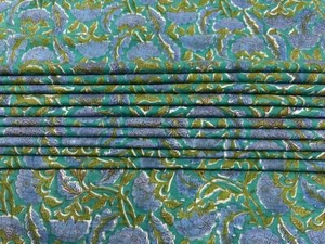 Indian Hand Block Print Fabric 5 Yards Natural Dye Cotton Sanganeri Floral - Picture 1 of 12
