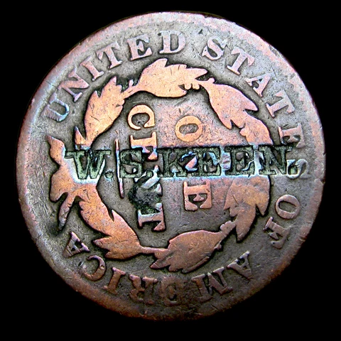 1832 Coronet Head Large Cent Penny  Counterstampted WS KEEN Type Coin --- #GY051 Cover
