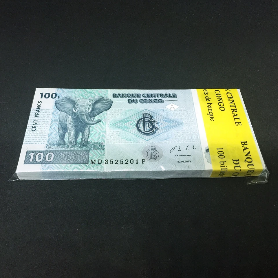 CONGO D.R. 100 Francs X 100 PCS 2013 P-98 ELEPHANT Bundle UNC Uncirculated - Image 1 of 3