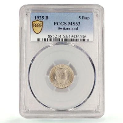 Switzerland 5 rappen Regular Coinage Libertas KM-26 MS63 PCGS CuNi coin 1925 - Image 1 of 4