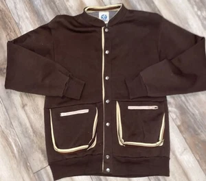 VAN CORT BROWN HEAVY DISCO BUTTON DOWN SHIRT JACKET MENS MEDIUM VINTAGE 70S - Picture 1 of 24