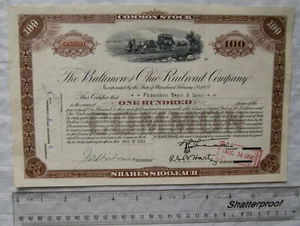 1953 certificate The Baltimore & Ohio Railroad Company, 100 shares, Fidanque Bro - Picture 1 of 2