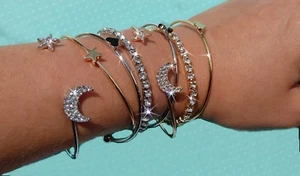 CELESTIAL BANGLE SET MOON STAR HEART CZ BRACELETS SET FASHION STAR MOON BRACELET - Picture 1 of 10