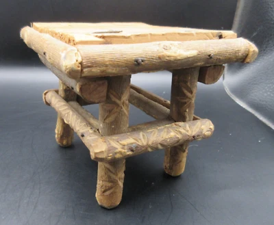 4" Antique Artist Made Dollhouse Miniature Rustic Table Wood Carved 1:6 OOAK 30s - Image 1 of 4