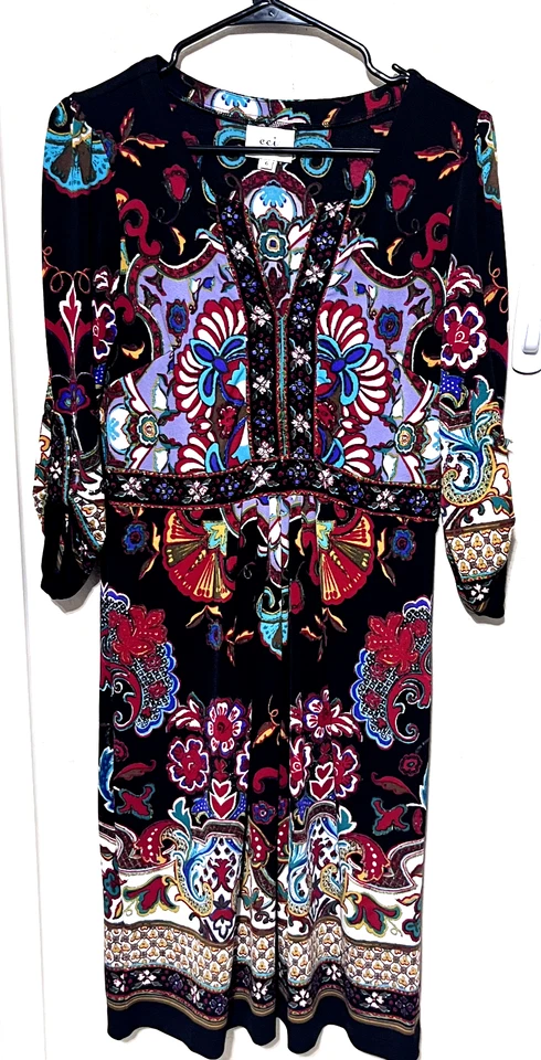 Vestido estilo bohemio Eci New York para mujer talla 6 multicolor cuello en V cuentas boho Foto 1 de 4