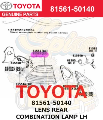 LÁMPARA COMBINADA TRASERA LENTE LH 81561-50140 TOYOTA ORIGINAL LEXUS LS430 Foto 1 de 3