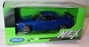 Welly Diecast 1:24 Nissan Skyline GT-R R34 Blue Opening parts New in Box