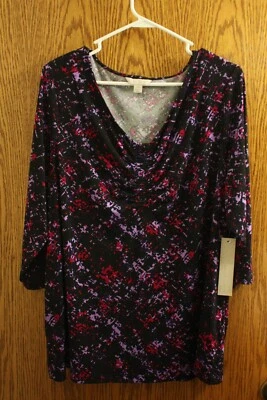 NWT Laura Ashley Black & Purple 3/4 Sleeve Top - Size Womens 3x - Image 1 of 4