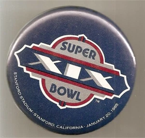 1985 Super Bowl 19  NFL Football Button Pin- San Francisco 49ers Vs Dolphins - Picture 1 of 1