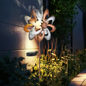 Windrad Außenleuchte Solarlampe LED crackle Kugel gold silber Erdspieß Garten - Bild 1 von 11