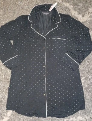 VS Vestido de Dormir Modal Botón NUEVO Talla Grande Negro Polka Foto 1 de 2