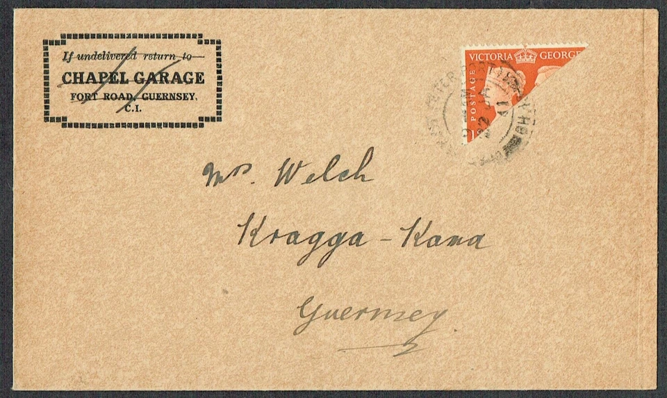 1941 Guernsey 2d Centennial Bisect on Cover Local Use Chapel Garage VFU - Image 1 of 1