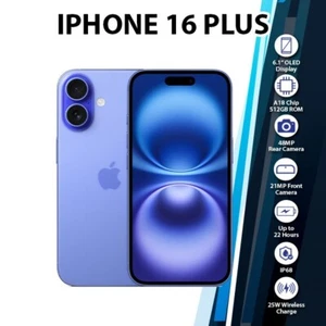 Apple iPhone 16 Plus iOS Mobile Phone (Ultramarine/8GB+512GB/Dual SIM/Unlocked) - Picture 1 of 8