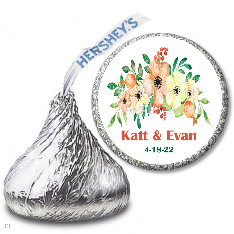 108 Personalized Floral Bridal Shower Favors Hershey Kiss Wedding Candy Wrappers - Image 1 of 1