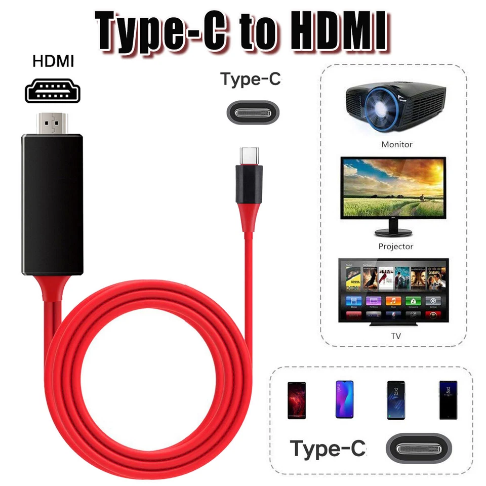 For LG G5/G6/G7/G8 ThinQ/V20/V30/V40/V60 Type C Phone to HDTV HDMI Cable 1080P - Image 1 of 4