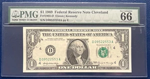 1969 One Dollar Federal Reserve Note $1 PMG GEM UNC 66 EPQ #77815 - Picture 1 of 2