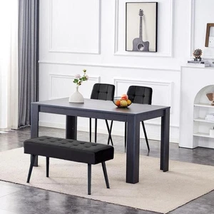 Dining Table and 2 Chairs With Bench Dark Grey Table 2 Grey Velvet Chairs - Picture 1 of 1