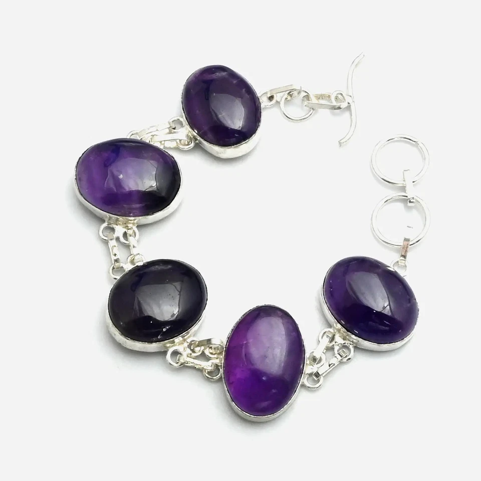 Pulsera étnica hecha a mano de piedras preciosas de amatista 23 gms para mujer AB 26285 Foto 1 de 1