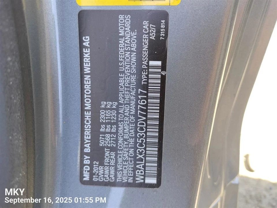 PASSANGER ROOF AIR BAG 72129158220 2012-2017 BMW 650I Foto 1 de 4