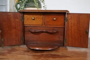 Antique Smokers Cabinet With Hidden Pipe Rack 2 Drawers - Picture 1 of 11