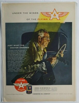 Advertisement Petroleum Flying A Ethyl-Veedol Motor Oil, George Hughes 1950's  - Image 1 of 4