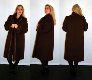 Brown Cashmere Coat Mink Fur Lining Size Large 10 12 L Efurs4less - Picture 1 of 5