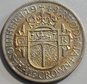1949 Southern Rhodiesia 1/2 half Crown Coin Uncirculated toning - Picture 1 of 4