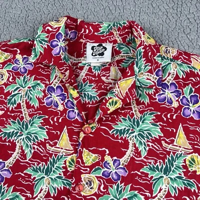 Camisa havaiana masculina vintage Hilo Hattie pequena vermelha floral veleiro tropical EUA - Imagem 1 de 4