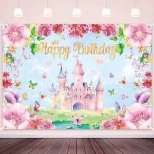 LDWLYW Princess Birthday Backdrop for Girls Pink Princess Castle Happy Birthd... - Picture 1 of 8