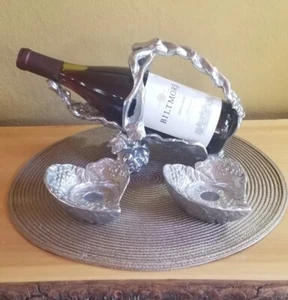 Arthur Court Bunny Rabbit Wine Caddy & Matching Grape Vine Design Candle Holders - Picture 1 of 17