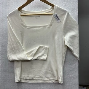 NWT Old Navy Cream White Fitted Cropped Square Neck Rib Top Size XL - Picture 1 of 8