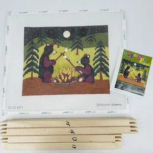 Ewe & Eye Needlepoint Canvas Marshmallows For Two Forest Bears Campfire EWE-657 - Picture 1 of 11