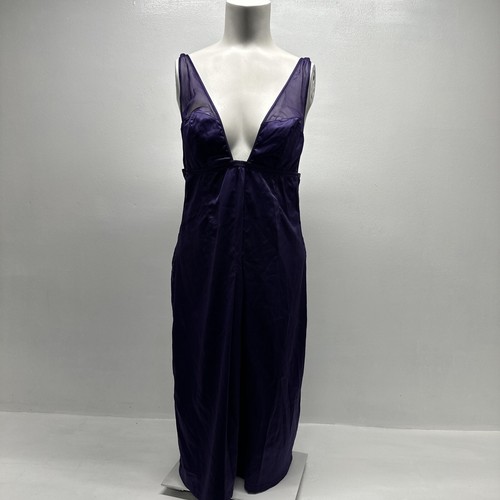 UNDERCOVER Victorias Secret Vestito Slip Babydoll Senza Maniche Raso Semi Trasparente Viola L Large