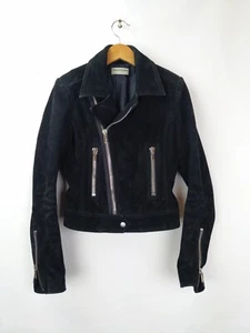 BALENCIAGA Cropped Suede Leather Biker Motorcycle Moto Zip Jacket Women's 36 S - Picture 1 of 9