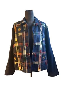 Vintage Womens Wool Jacket Sz LG Embroidered Wood Button Front Boho Hippie Indie - Picture 1 of 10