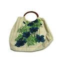 RARE Vtg Alfred Shaheen Signed Linen Purse Bag Circular Handle Iceland Poppies 