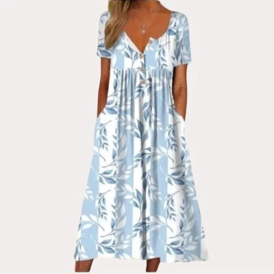 Unbranded Midi Dress Blue Paradise Leaf Print XXL NWT bv - Image 1 of 4